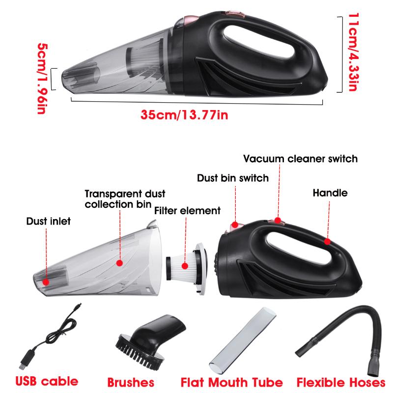 

Vacuum Cleaner USB Handheld Wired Car Wet Dry Mini Cleaning For Auto Home Dust Duster Power Suction