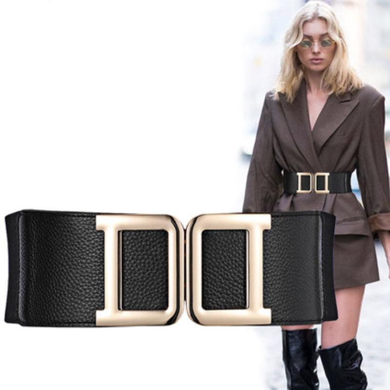 

Belts Plus Size Belt Ladies Waist Corset For Women Double D Buckle Elastic Wide Cummerbunds Cinturon Mujer 2021, Black