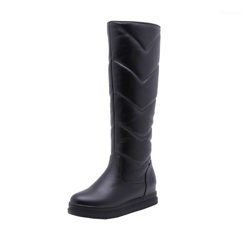 

Winter Warm Plush Knee High Boots Women comfy Flat Heel Snow Boots Slip On Platform Woman Shoes Black Pink White 20201