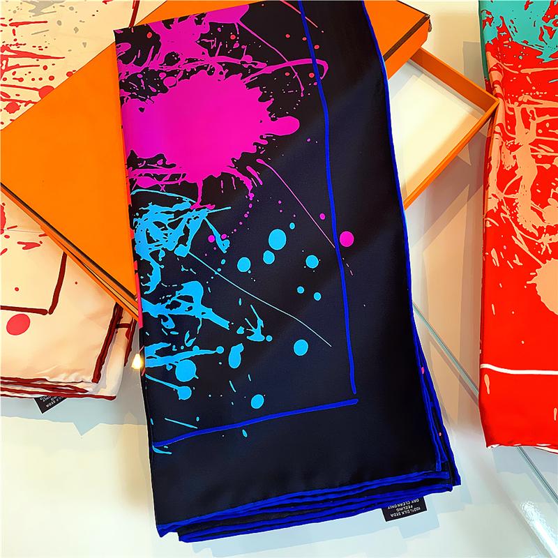 

Scarves Fashion 90cm Style Handmade Curling Splash Ink Women Twill Square Scarf Turban Beach Towel Ponchos Y Capas Mujer Hijab