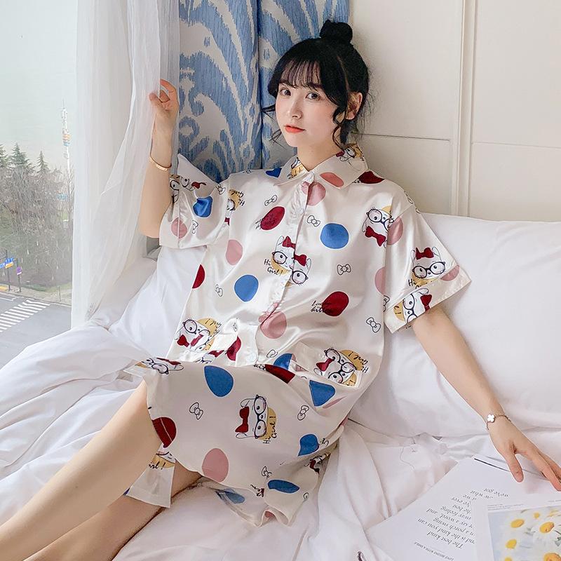 

Nightgowns women print cartoon partten summer casual sleepwear short skirt womens lingerie nightgown, Pink