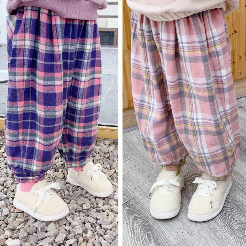 

2021 New Baby Boys Autumn Cotton Loose Girls Casual Long Harem Pants Kids Clothes Children Plaid Trousers Uchs, 20665blue