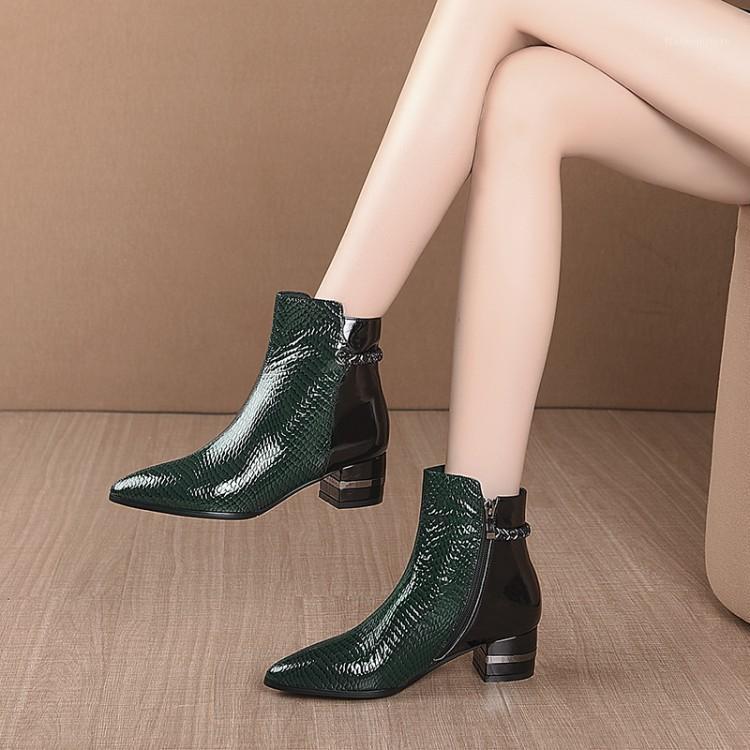 

MLJUESE 2021 women ankle boots Cow leather Winter short plush buckle strap pointed toe high heels female ankle boots size 421, Black