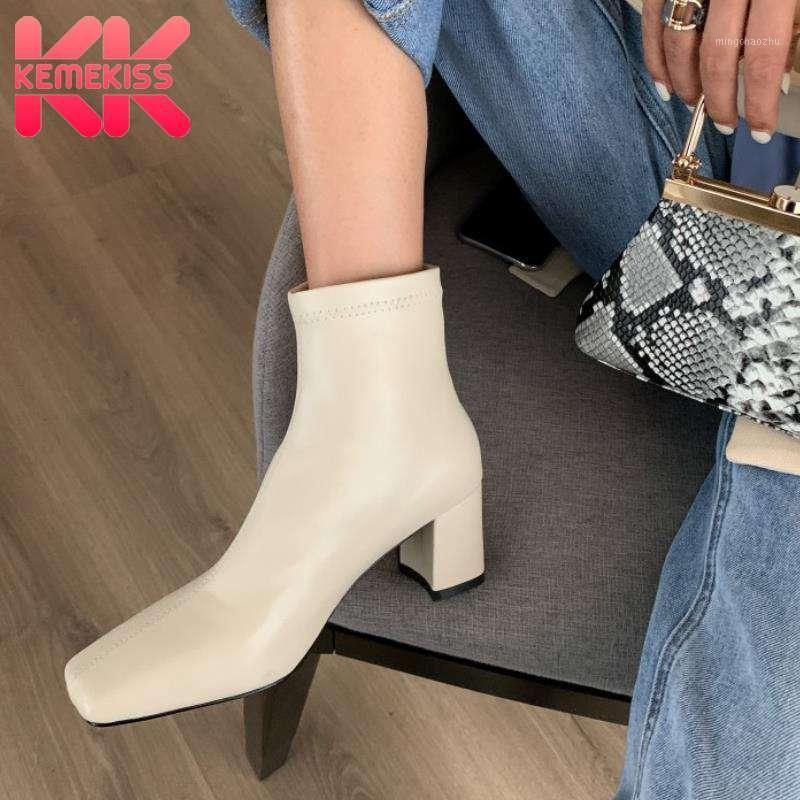 

KemeKiss Size 34-43 Women Stretch Boots Fashion High Heel Winter Shoes Woman Ankle Boot Square Toe Office Lady Daily Footwear1, Beige
