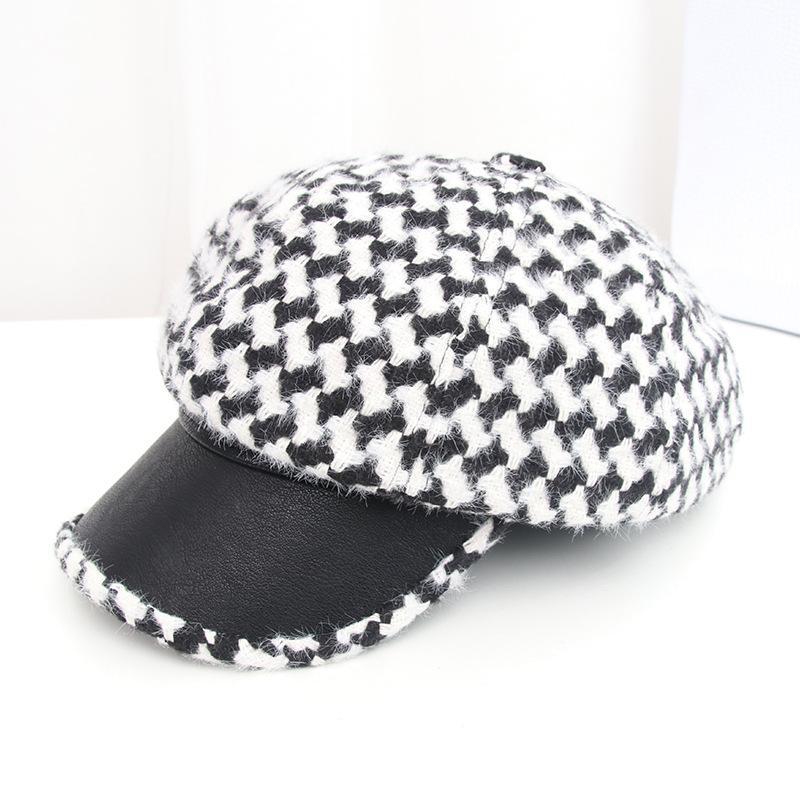 

Autumn and Winter Plaid Beret Casual Painter Hat Peaked Octagonal Hats for Women and Girl 17, White
