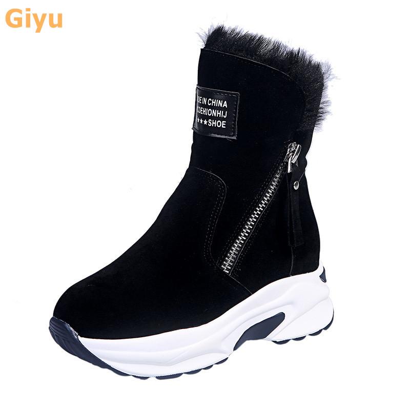 

Women's inner heightening Thick snow boots 2020 winter new plus velvet warm boots Nubuck women's shoes Furry High, Black