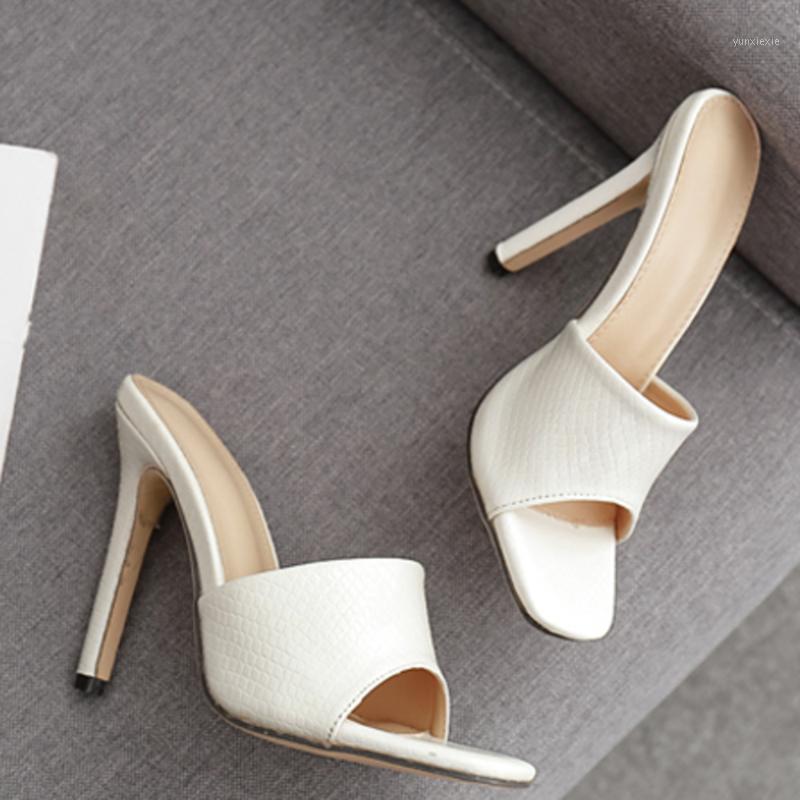 

Fashion Design 11.5cm New Square Toe High Heel Mules Slippers 2020 Summer Fashion White Slide Slippers Dress Shoes Women1, Black