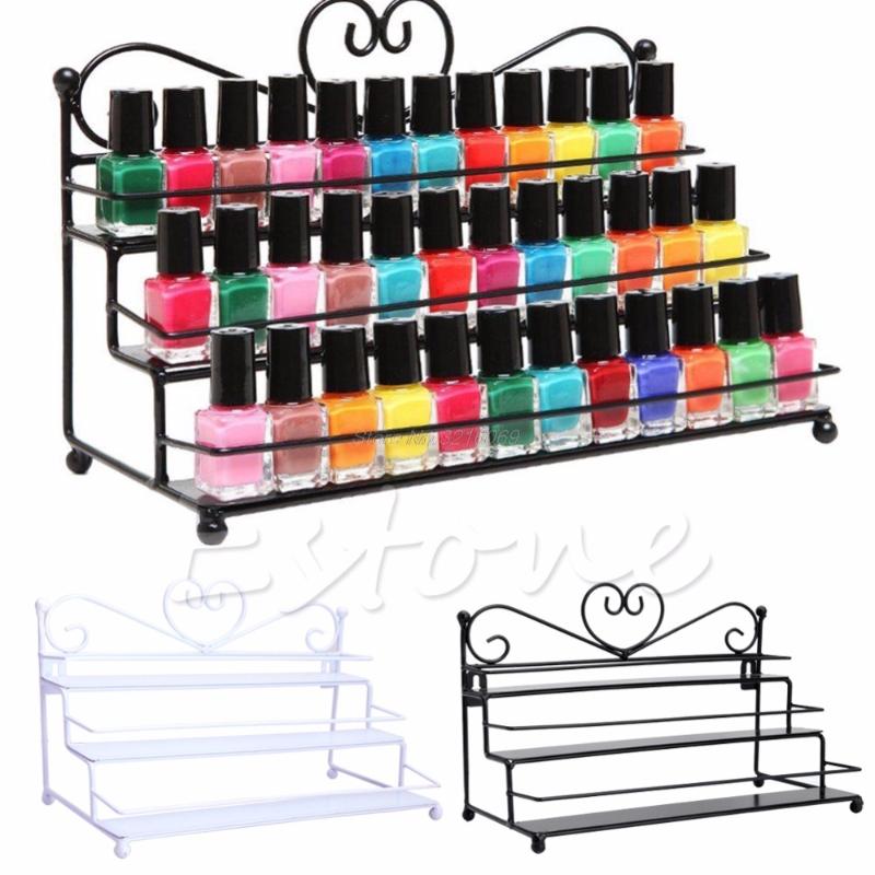 

New 3 Tier Metal Heart Nail Polish Display Wall Rack Organizer Stand Holder Whosale&Dropship