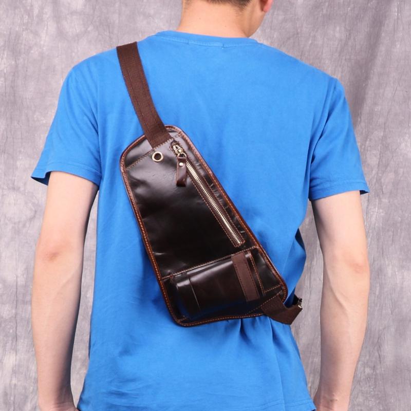 

Men Genuine Leather Chest Bags Travel Casual Messenger Crossbody Bags Belt Men Phone Pouch For Man Small Thin Chest Pack, Brown