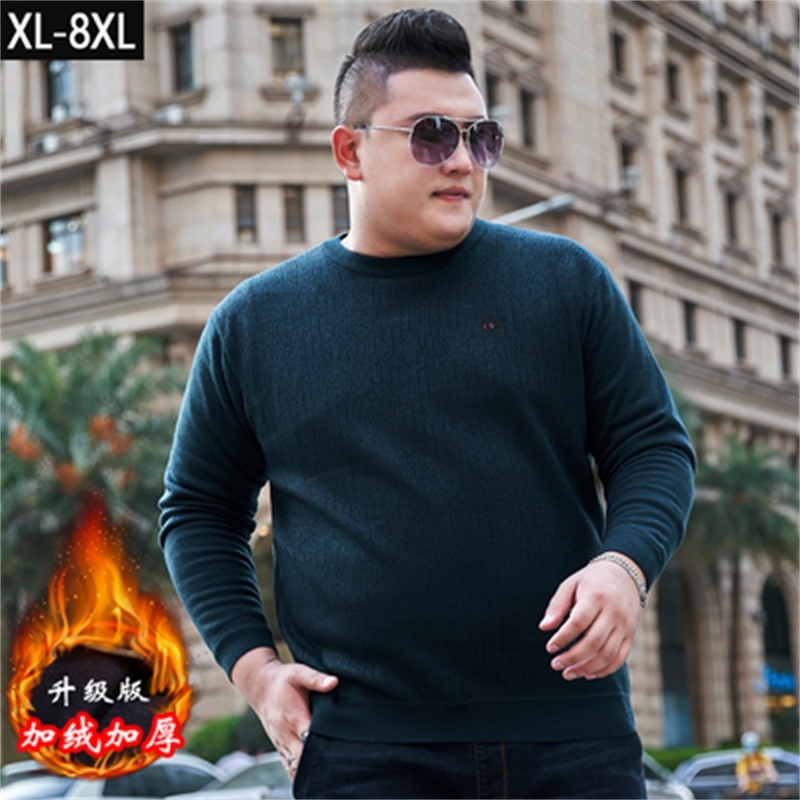 

2021 New Middle-aged Male Winter Plus Velvet Quilted Around the Loose Neck Sweater More Shirt Size Big Fat Tide Y4LF, 8xl