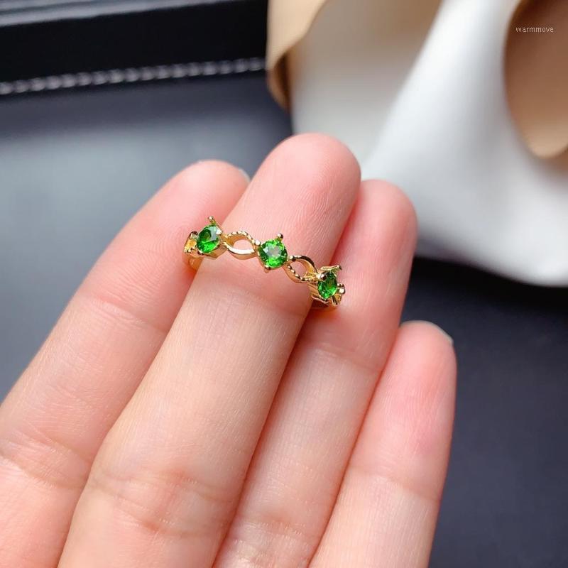 

shilovem 925 sterling silver Natural diopside Rings fine Jewelry plant women trendy wedding bands open new 3mm mj030347agt1