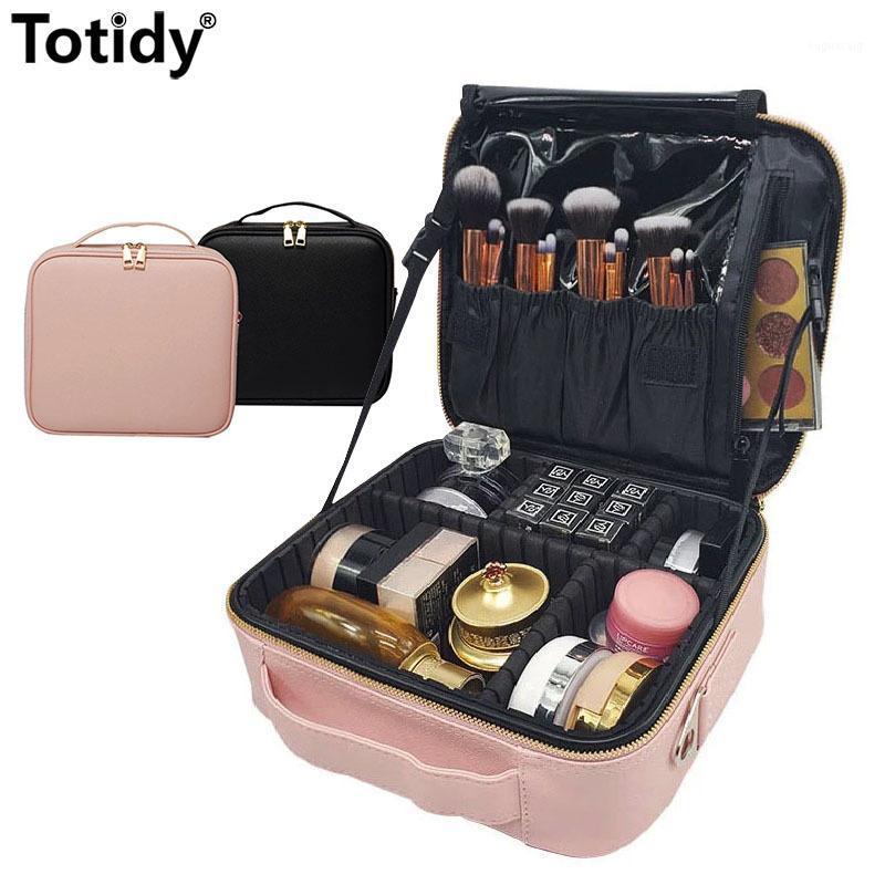 

Women PU Cross Pattern Makeup Case Professional Portable Travel Make Up Suitcase Brush Beauty Mini Leather Cosmetic Bag Female1, Black