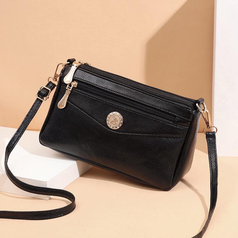 

2021 new women's double pull mobile phone bag Single Shoulder Messenger Bag zero wallet women's Korean fashion, Black