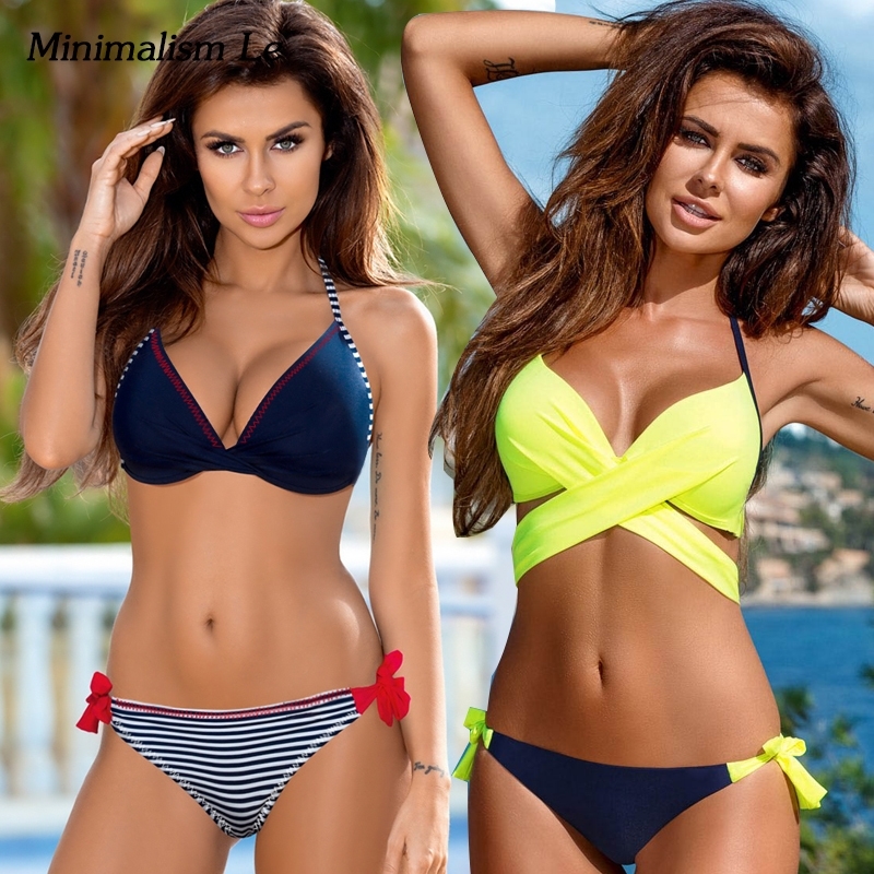 

Solid Push Up Bikini Set Women Bandage Bikinis Sexy Cross Patchwork Swimwear Print Swimsuit Plus Size Bathing Suit Biquini Y200319, Gnpt