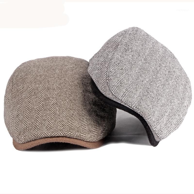 

HT3330 Beret Autumn Winter Cap Hat Men Women Beret Cap Vintage Striped Artist Painter Hat Male Female Ivy Newsboy Flat1, Beige