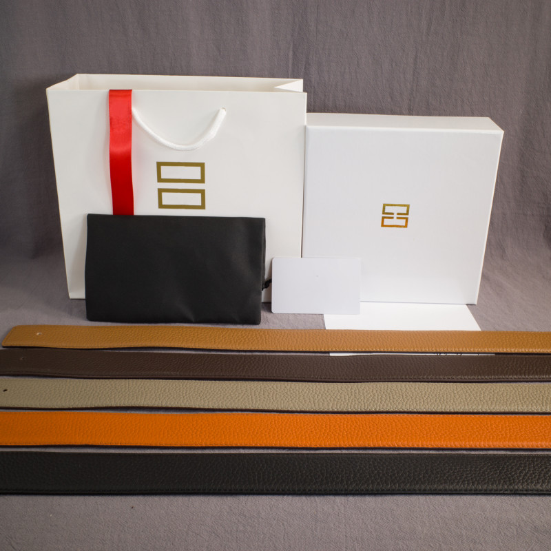 

Hot Sale Leather Belt Fashion Man Woman Belt Smooth Buckle Belts 5 Color Width 38mm Highly Quality with BOX, Gray