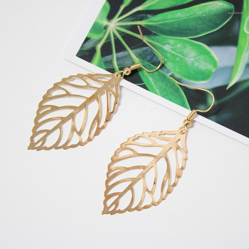 

New Pendientes Mujer Hot Fashion Wholesale Jewelry Hollow Metal Leaves Dangling Long Statement Drop Earrings For Women Bijoux1