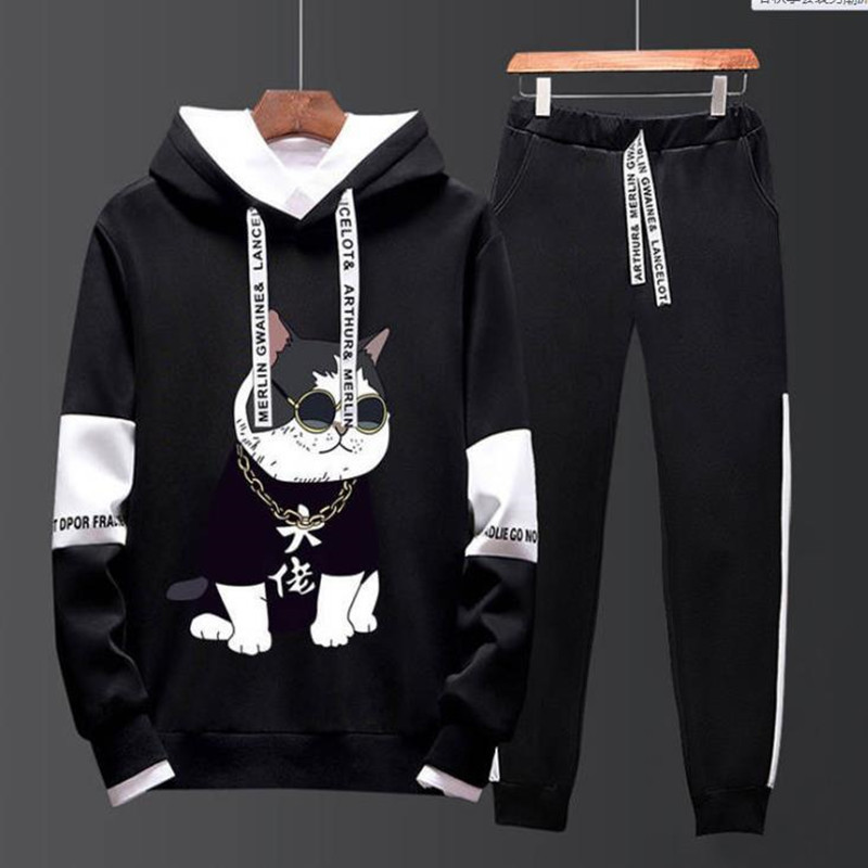 

Men's autumn new style Hooded Sweater men's Korean fashion casual suit sportswear coat student's small leg pants man clothes 201113, Multi