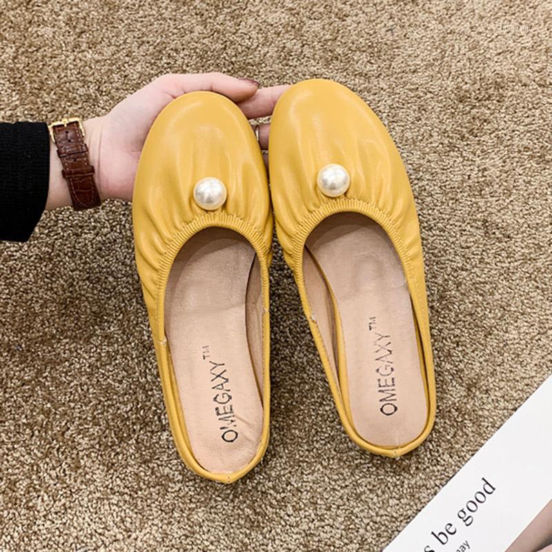 

2020 Spring Summer Women Slippers Pu Leather Slides Ladies Shoes Preal Slipper Slip on Ladies Casual Shoes zapatos mujer 7992R1, Yellow