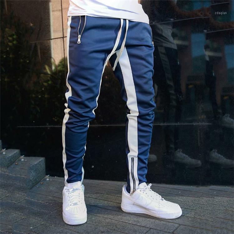 

ISURVIVOR Fashion Mens Pant Long Color Block Street Patchwork Zippers Elastic Casual Pencil Comfortable high quality Autumn Men1, Black-red