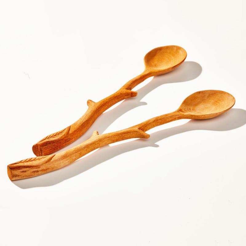 

Japanese Style Beech Spoons Branch Shape Long Handle Scoop Coffee Stirring Spoon Tableware Long Handle Coffee Spoon