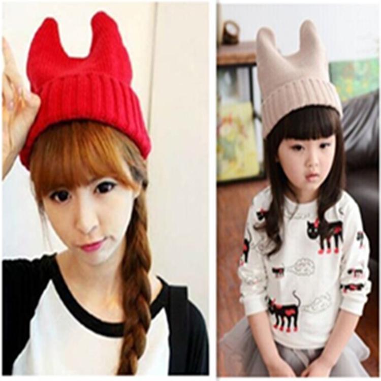 

New of Cute Devil Horn Cap Orecchiette Hat Knitted Hat Female Autumn and Winter Selling Wool Parent-child Cap1