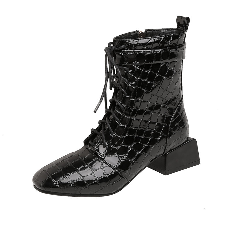 

2021 New Big 34-48 Women's-branded Fashion Snakes Heels Ladies Autumn Shoes Winter Boots XYFM, Black