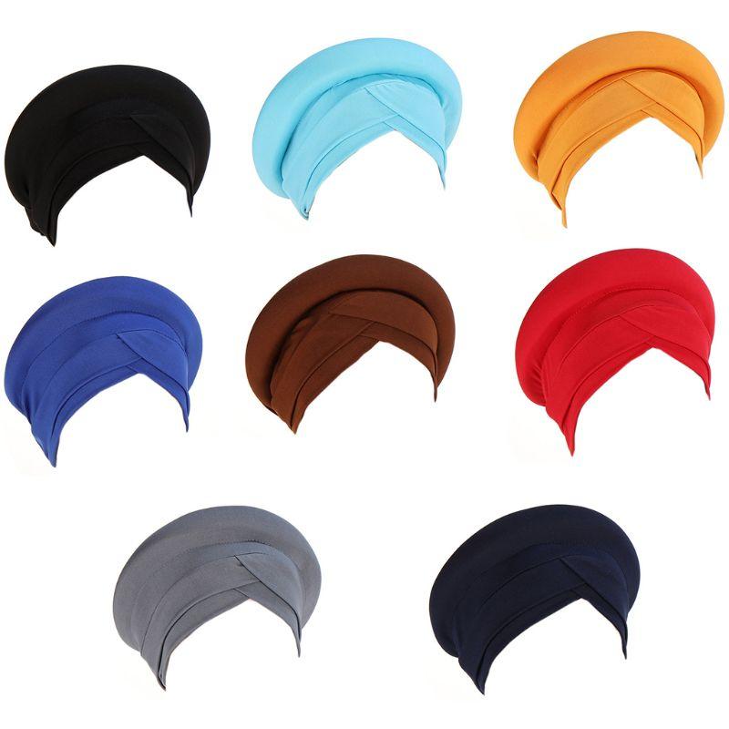 

Beanie/Skull Caps Women Muslim Turban Hat Sponge Padded Semicircle Headscarf Cross Front Chemo Cap 2XPD, Red