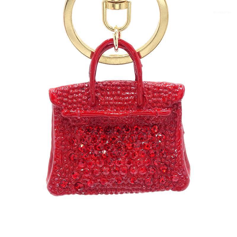 

Creative cute portable bag car keychain ladies bag accessories metal inlaid rhinestone paint colorful pendant key chain1