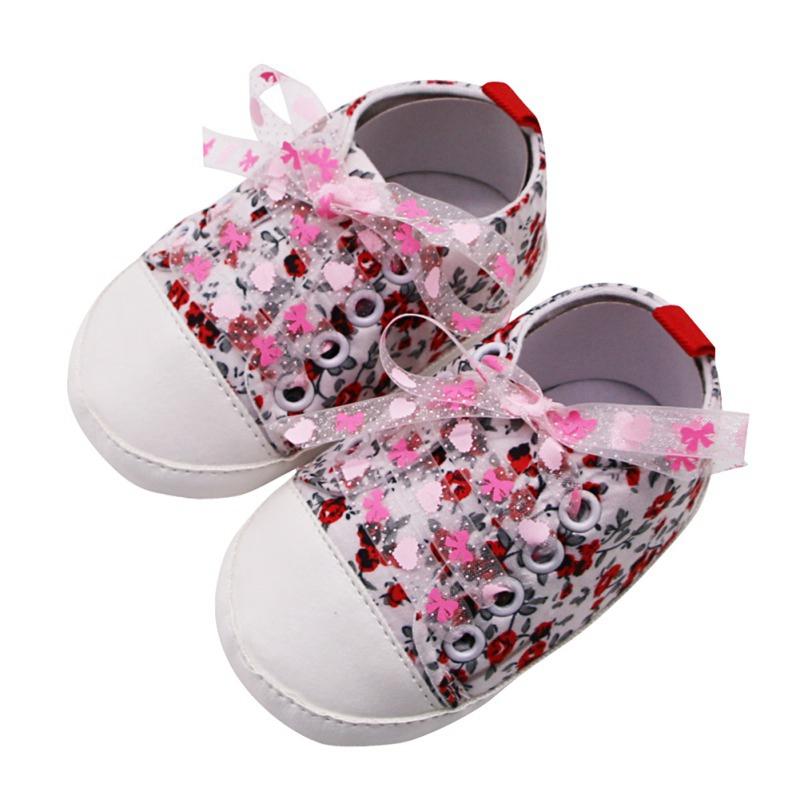 

Newborn Toddler Infant Baby Girls Floral Print Autumn Lace-Up First Walkers Sneakers Shoes
