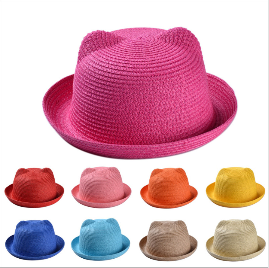 

Sale Cute Cat Bear Ears Summer Hats Women Girls Beach Straw Hat Fashion Sun Hats Candy Colors, Red
