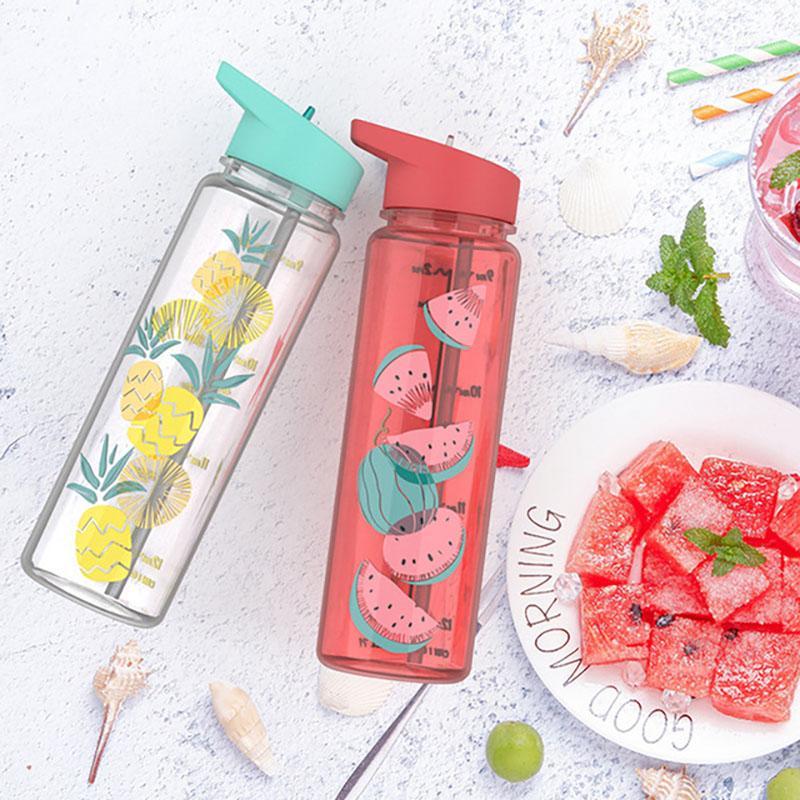 

Plastic Water-Bottle Portable Transparent Straw Bottle Fruit Juice Leak-proof Outdoor Cup Travel Camping Sports Bottle BPA Free1, Orange