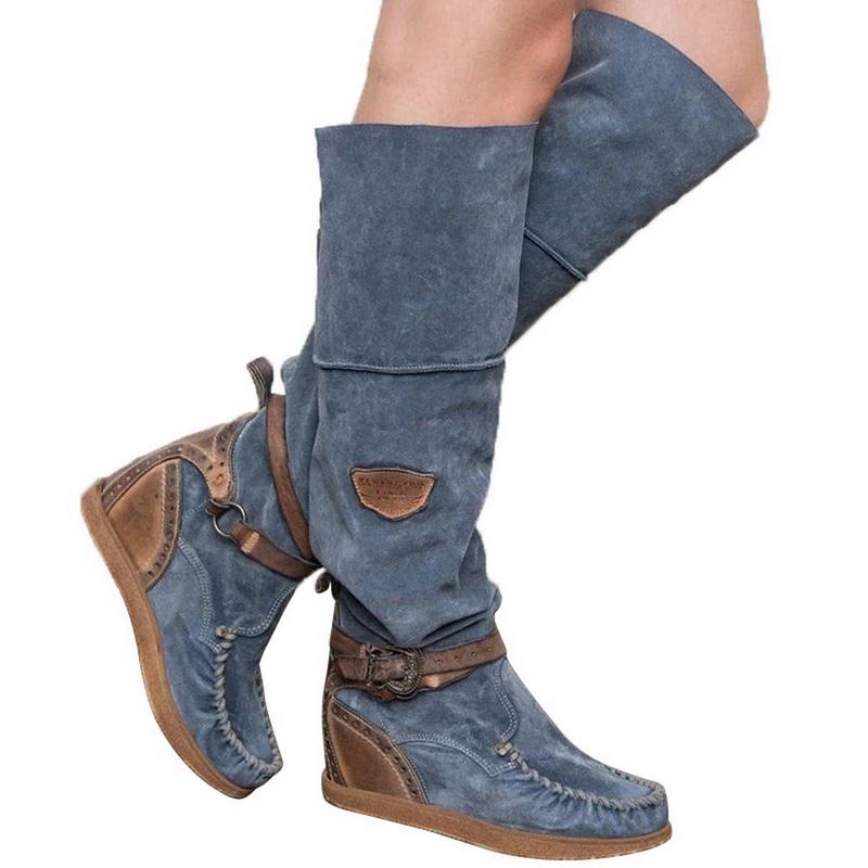 

Women Over The Knee Boots High Boots Flat Flat 2020 Winter Women Shoes Buckle Fringe Warm Dropshiping 896, Black