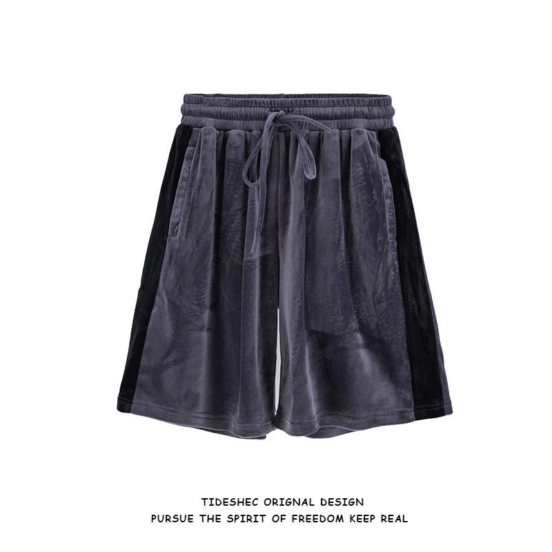 

2021 Hip Hop Streetwear Summer Style Home Shorts, Slacks for Lazy People Velvet Casual Stitching Shorts Men Clothing, Aw013-black
