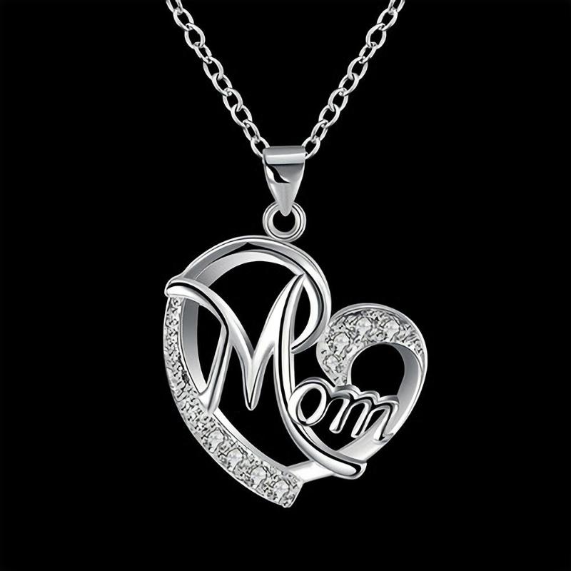 

Fashion Rhinestone Mom Letter Love Heart Pendant Necklace Jewelry Birthday Gift