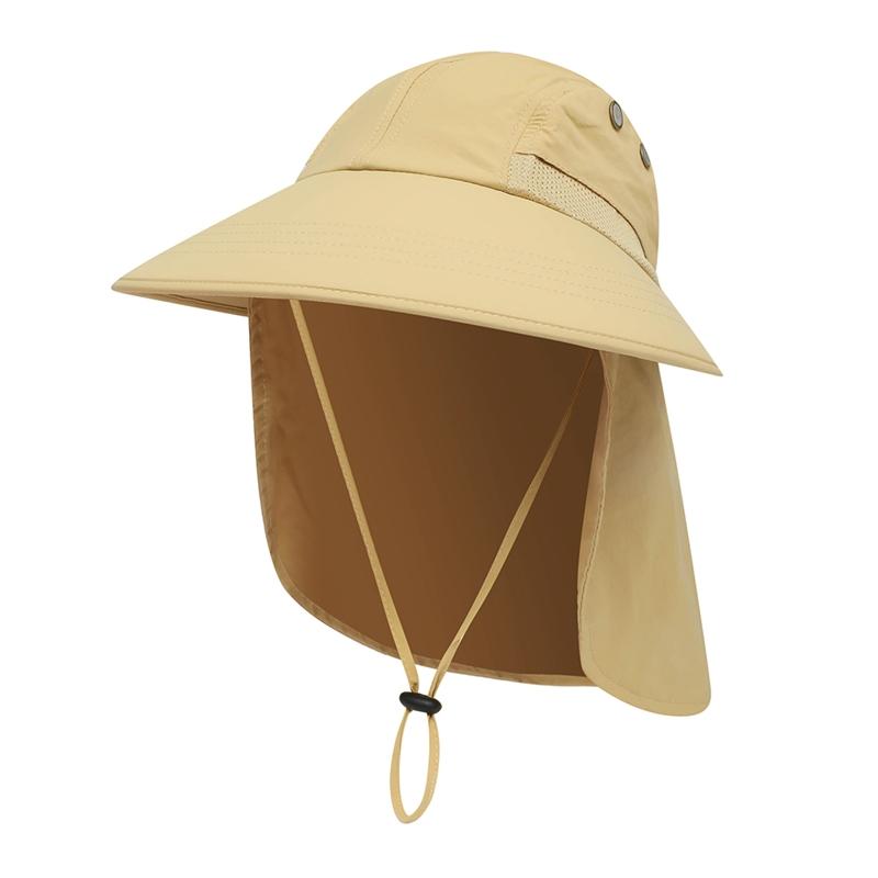 

Outdoor Shaded Horsetail Crescent Cap Summer Sun Hats for Women Kids Wide Brim Fishing Hat with Neck Flap, Khaki