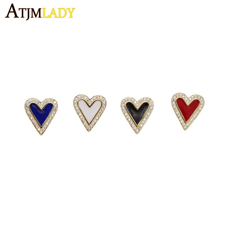 

Stud Micro Pave White Cubic Zirconia Cz Paved Enamel Jewelry Cute Lovely Heart Small Minimal Delicate Earring For Girl