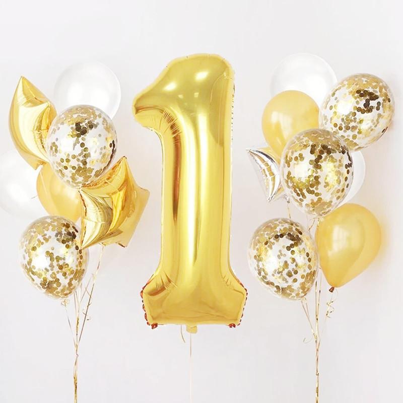 

Gold Pink boy girl 1st Birthday Air Number Foil Balloons Air Baby Shower Boy Girl Birthday Party Decor Kids Party Balloons Kit