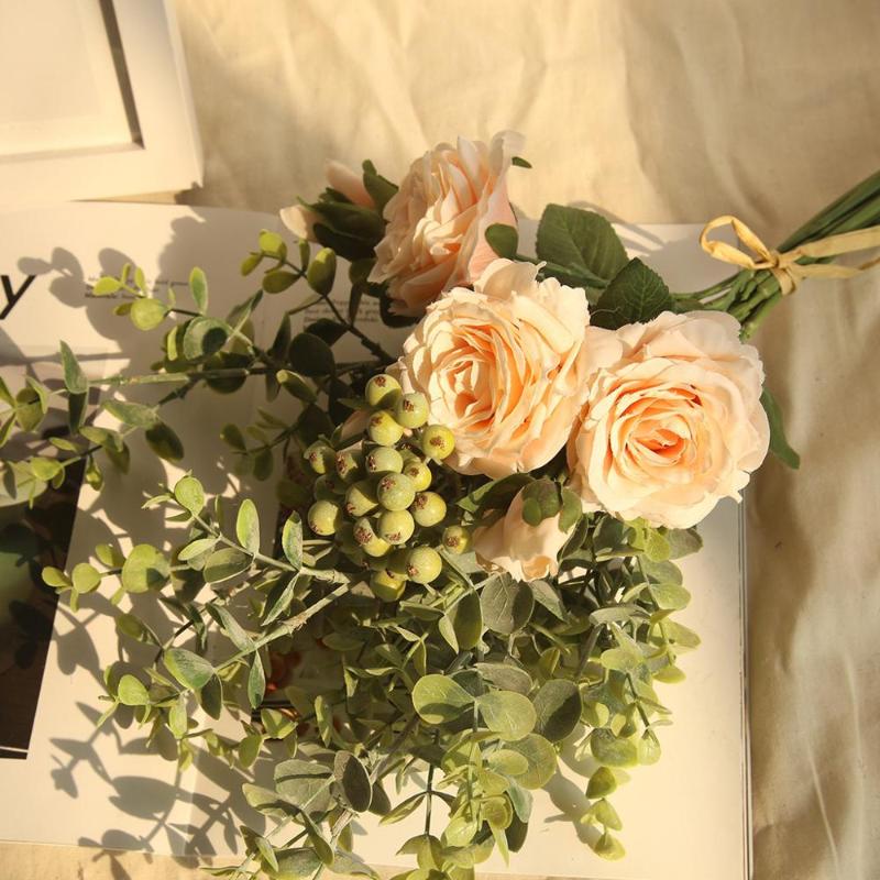 

Living Room Coffee Table Decorated With Wind Eucalyptus Rose Bouquet Range Hydrangea Flowers Bunch Wedding Party Gift ED