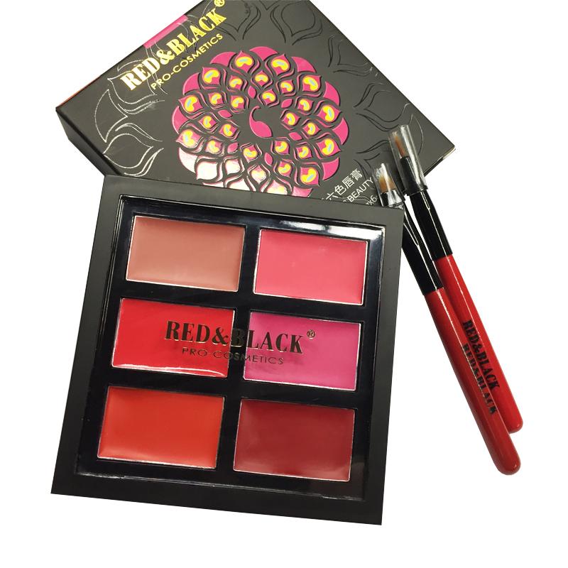 

Red&Black 6 Colors Matte Nude Lipstick Plate Professional Palette Lips Long Lasting Lipstick with Brush Makeup Set Cosmetic, Rb316c