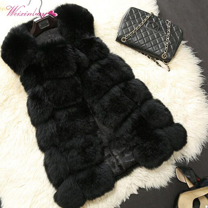 

WEIXINBUY Women Warm Luxury Fur Vest Faux Fur Coat Vests Elegant Women's Coats Jacket High Quality Winter Furry Hairy Overcoat, Dark grey