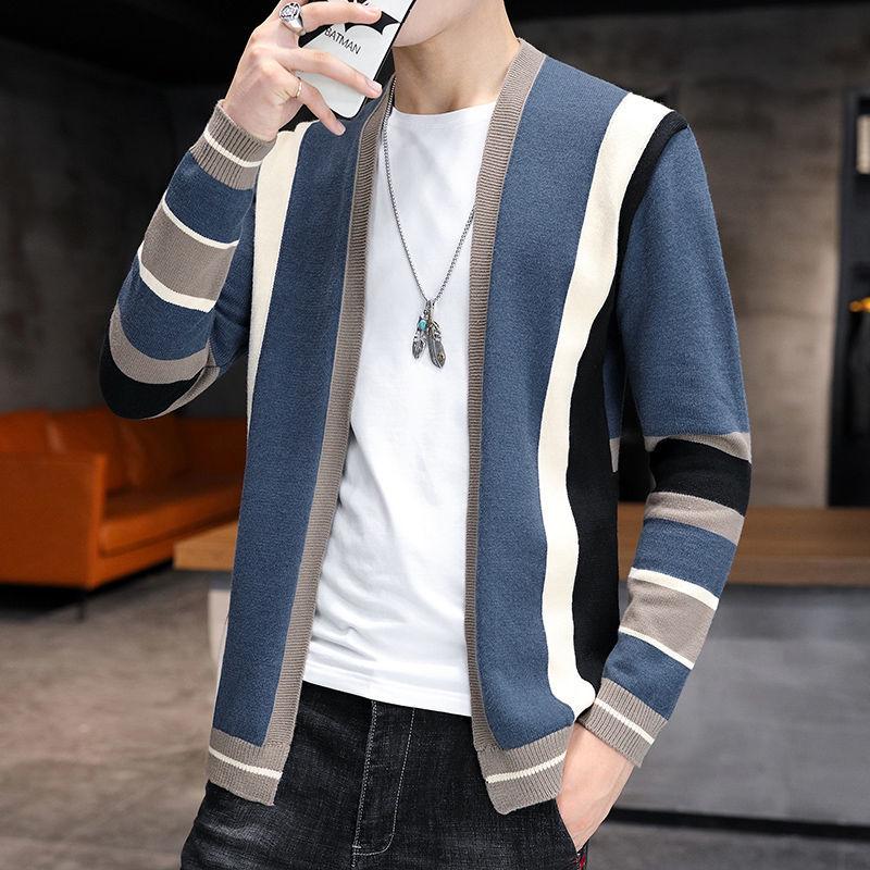 

Spring and autumn men's knitwear coat long sleeve thin solid color v-neck cardigan sweater teenagers wear woolen sweater, Blue