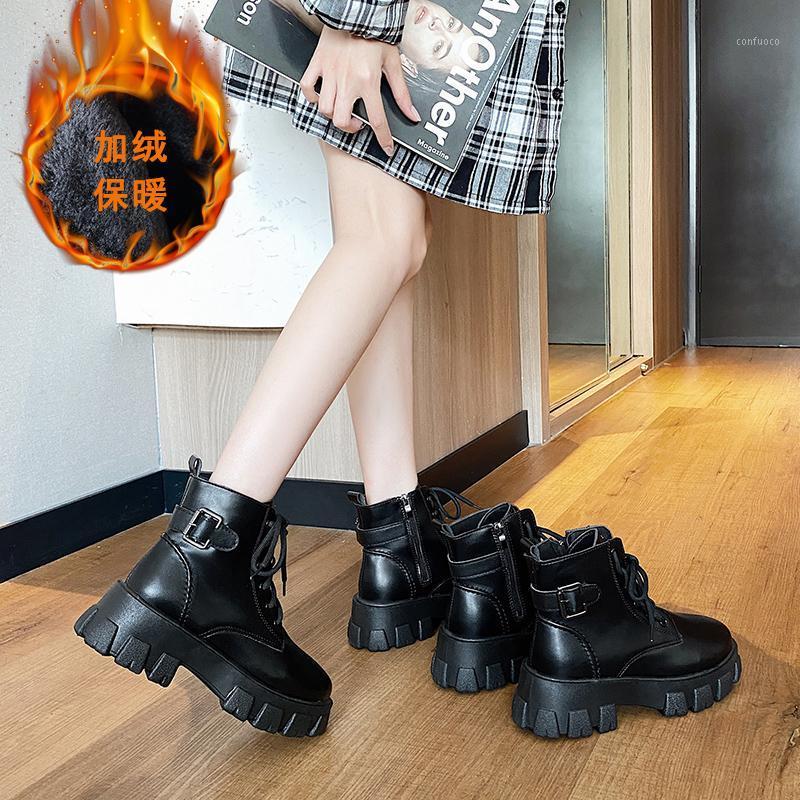 

2020 new winter women's shoes plus velvet warmth ladies fashion retro style short tube round toe solid color boots1, Black without velvet