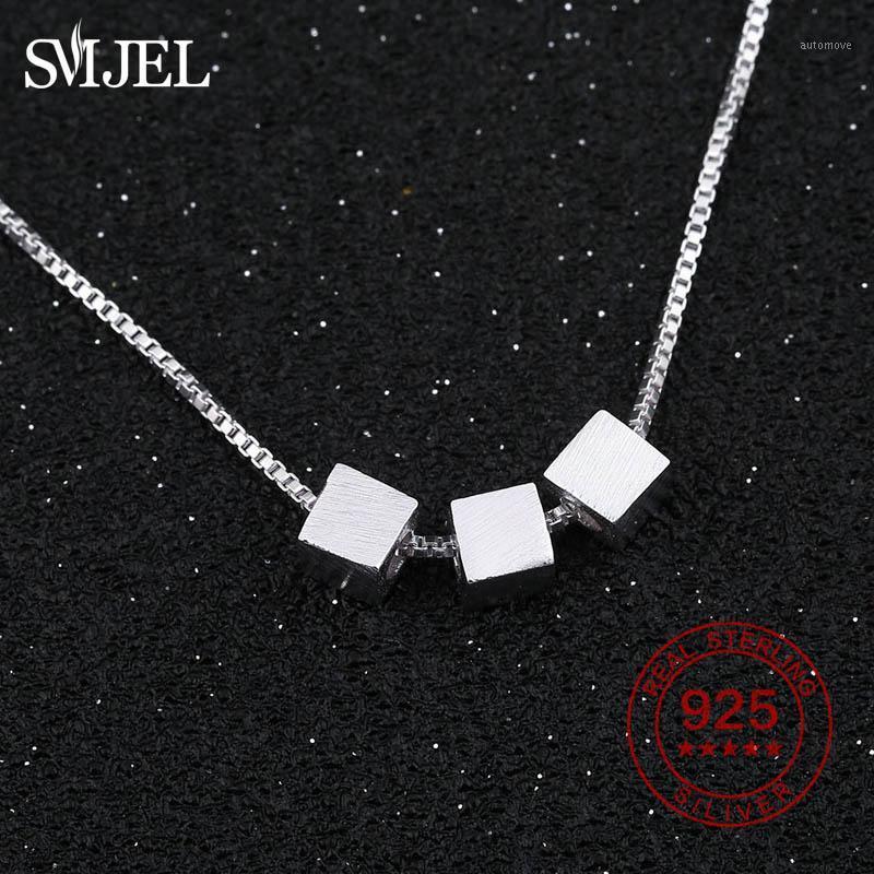 

SMJEL Real 925 Sterling Silver Three Square Pendant Necklace for Women Party Gift Geometric Bridesmaid Jewelry Colier Bijoux1