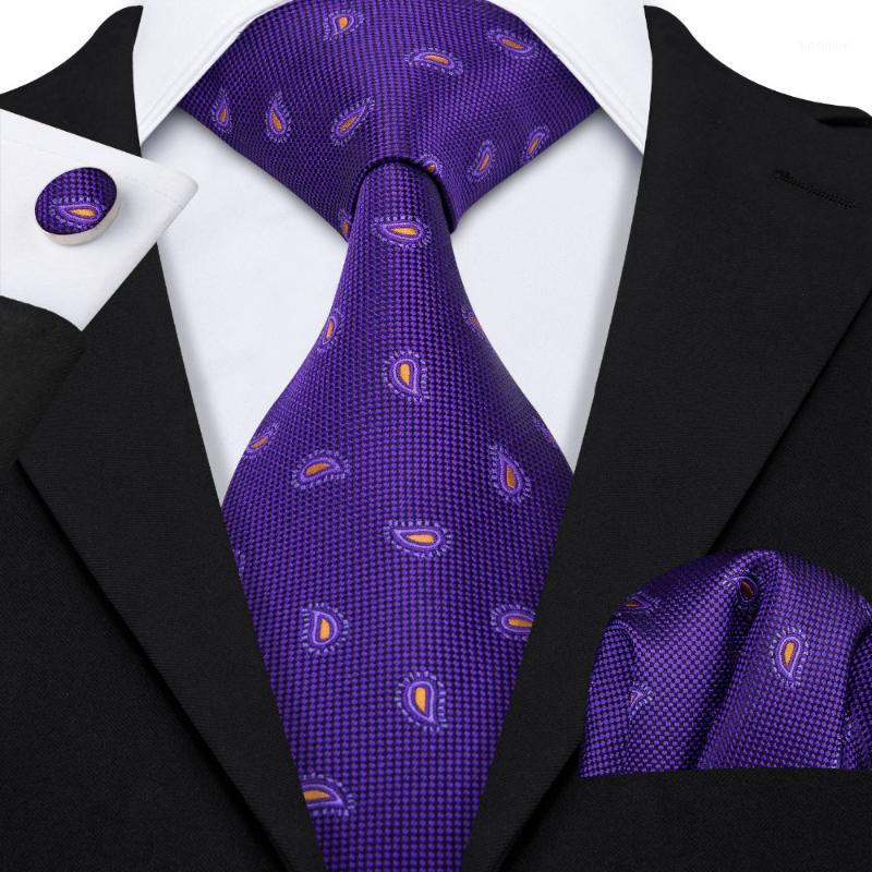 

LS-5044 Mens Ties 100% Silk Jacquard Woven Purple Paisley Silk Ties For Men Wedding Business Hankerchief Cufflinks Neck Tie Set1