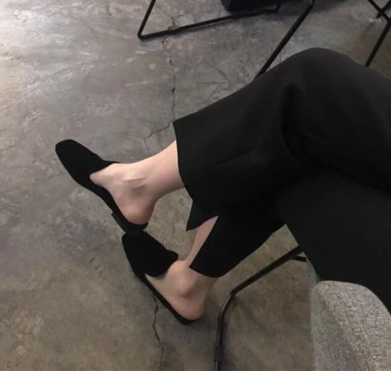 

2021 summer new travel holiday female Muller shoes fashion wild casual low heel half slippers women's shoes with high 2CM1, Black