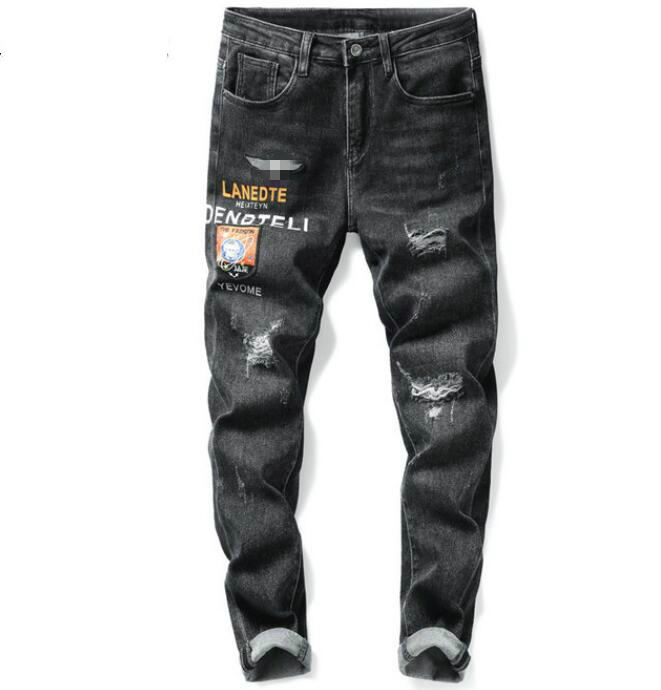 

21ss men's brand designers jeans distressed ripped slim fit biker denim pants mens leisure fashion jeans kve, Blue