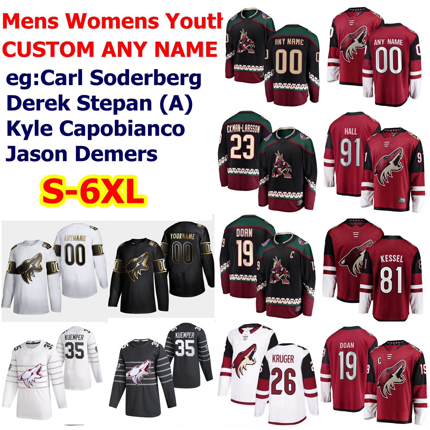 

6XL All Star Arizona Coyote Hockey Jerseys 18 Christian Dvorak Christian Fischer Niklas Hjalmarsson Ilya Lyubushkin Alex Goligoski Custom, Mens gray 2020 all star