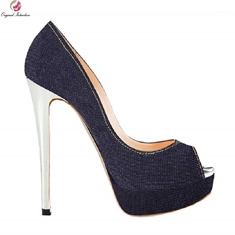 

Original Intention Women's Super High Heels Sandals Shoes Peep Toe Platform Canvas Thin Heels Pumps Woman Party Office Shoes1, Ef8537 blue