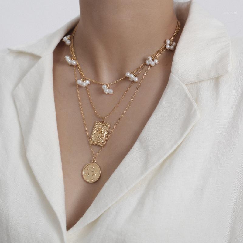 

Pendant Necklaces 2021 Punk Multi Layer Carved Coin Choker Necklace Collar Statement Beads Rose Square Gold Color Women Jewelry1